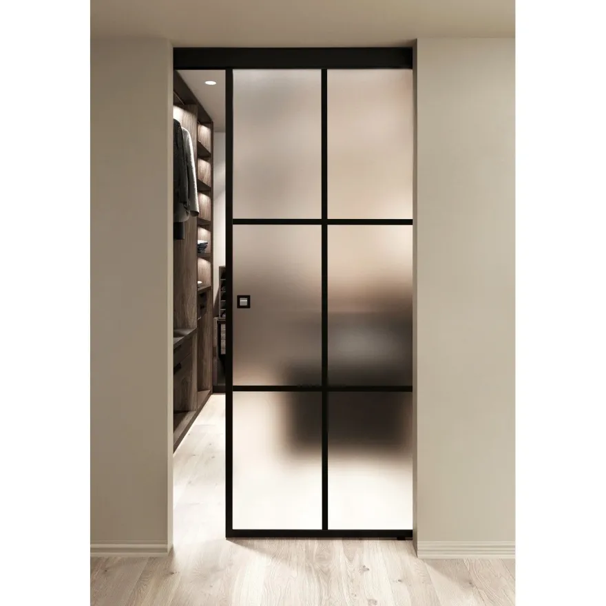 Kattokiinnitteinen liukuovi Hietakari Inne C1P Paris, soft closing -mekanismilla, mittatilaus, eri vaihtoehtoja