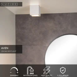 Kattospotti Lucide Aven, 9.3x9.3cm, IP65, eri värejä