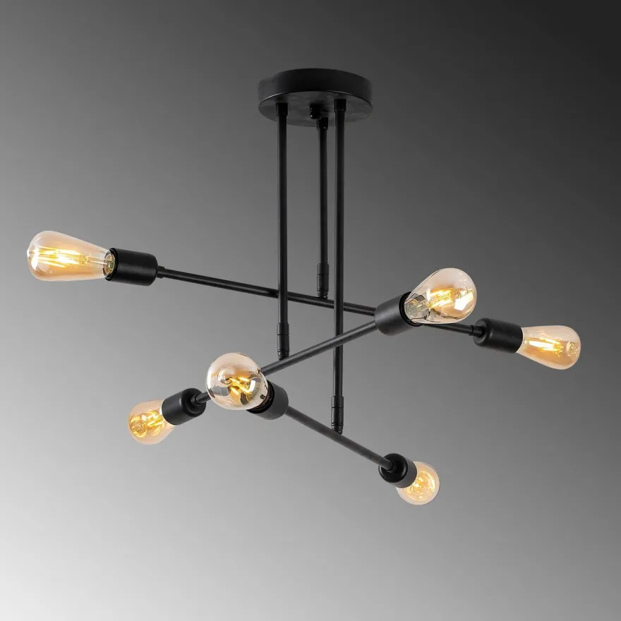 Kattovalaisin Linento Lighting Flower, 75x75cm, 6-osainen, musta