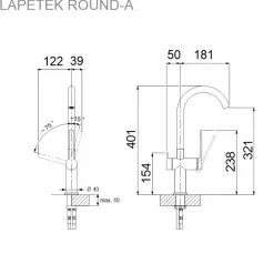 Keittiöallas Lapetek Luna-X 500-IFA 550x505mm rst + keittiöhana Lapetek Round-A, APK-venttiili, kromi