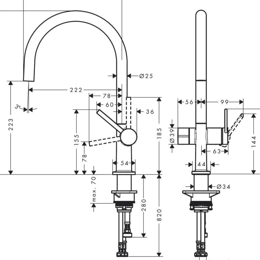 Keittiöhana Hansgrohe Talis M54 220 1jet, APK-liitäntä, ruostumaton teräs