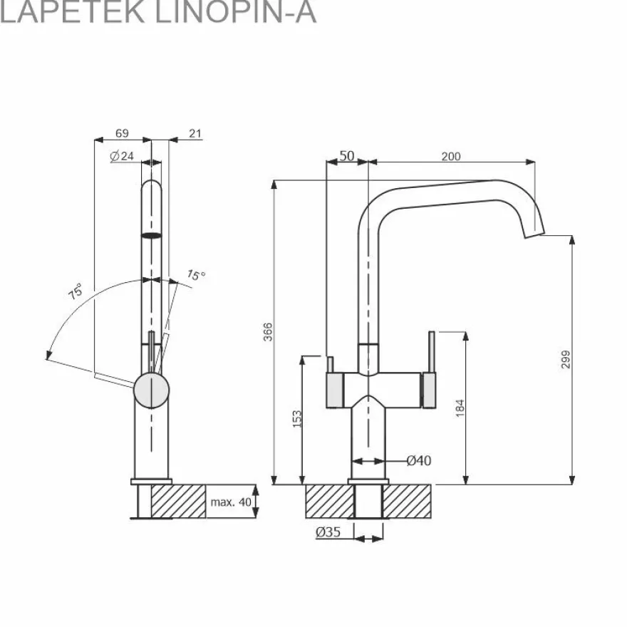 Keittiöhana Lapetek Linopin-A, mattamusta, APK-liitäntä