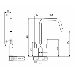 Keittiöhana Lapetek LinoPin-SA EKO, APK-liitäntä, ulosvedettävä juoksuputki, mattamusta