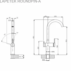 Keittiöhana Lapetek Roundpin-A, mattamusta, APK-liitäntä