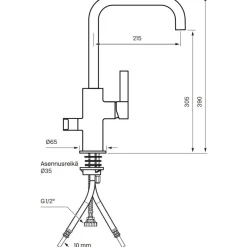 Keittiöhana Tapwell Arman ARM984, APK-liitäntä, Brass