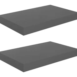 Kelluvat seinähyllyt 2 kpl korkeakiilto harmaa 40x23x3,8 cm