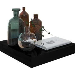 Kelluvat seinähyllyt 2kpl korkeakiilto musta 23x23,5x3,8 cm