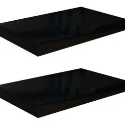 Kelluvat seinähyllyt 2 kpl korkeakiilto musta 40x23x3,8 cm