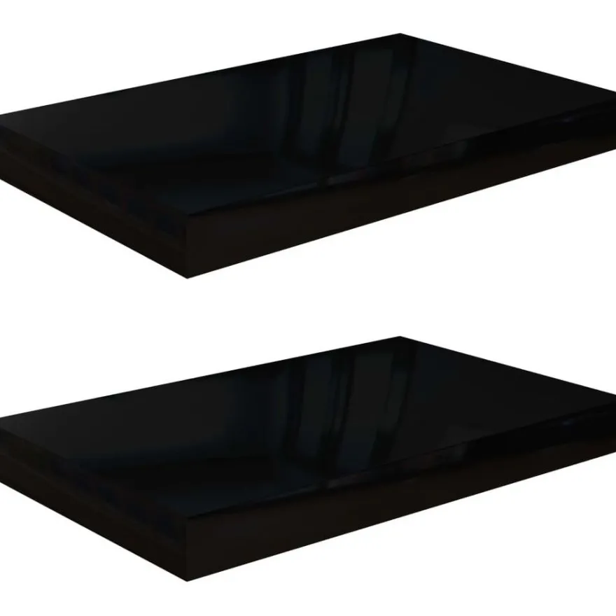 Kelluvat seinähyllyt 2 kpl korkeakiilto musta 40x23x3,8 cm
