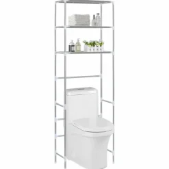 3-kerroksinen säilytyshylly wc-pytyn ylle hopea 53x28x169 cm