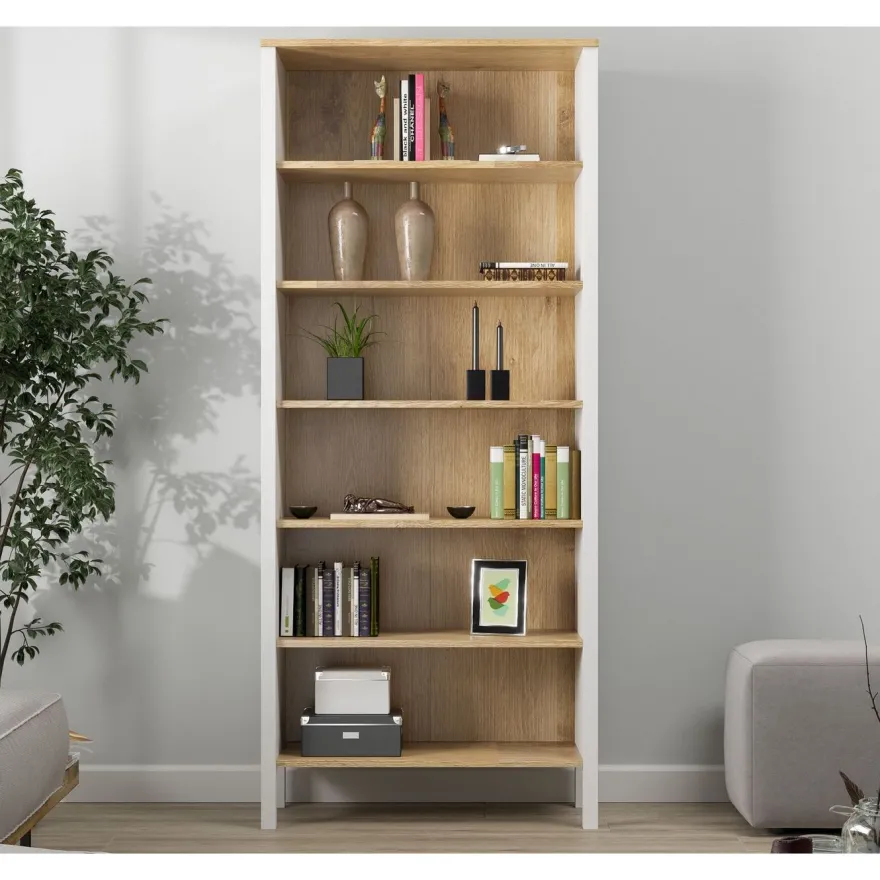Kirjahylly Linento Furniture FRN-20068, 83x194cm, ruskea/valkoinen