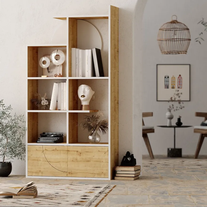 Kirjahylly Linento Furniture Half, valkoinen/tammi