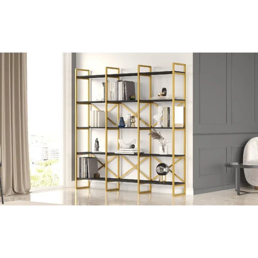 Kirjahylly Linento Furniture VG6-LB musta/kulta