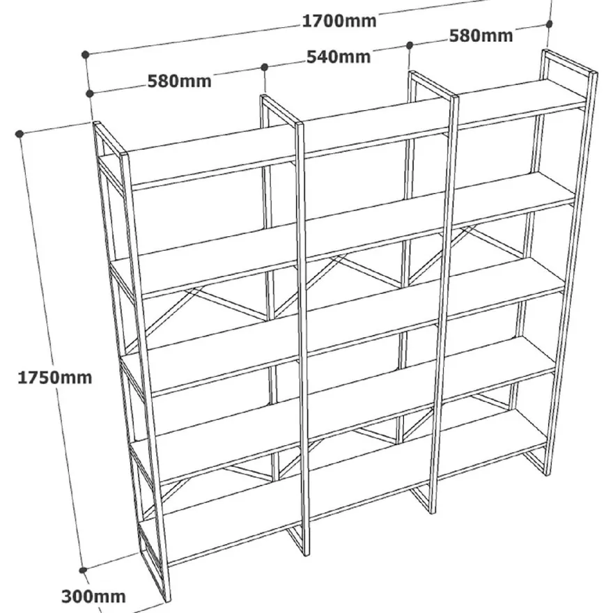 Kirjahylly Linento Furniture VG6-LB musta/kulta