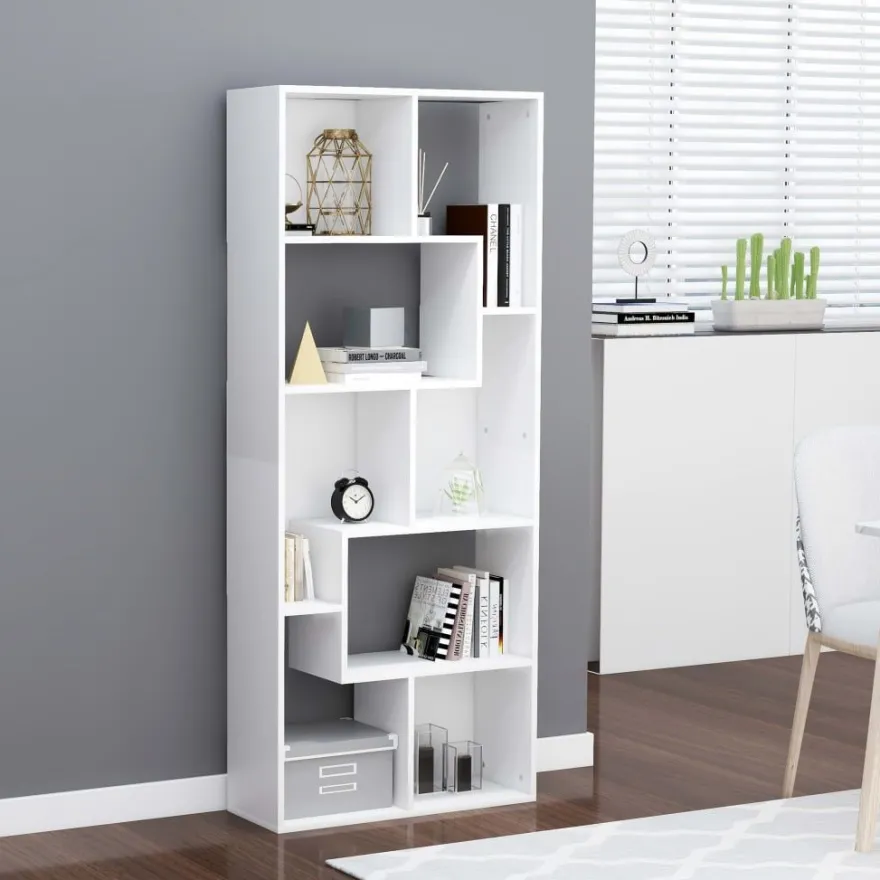 Kirjahylly valkoinen 67x24x161 cm lastulevy