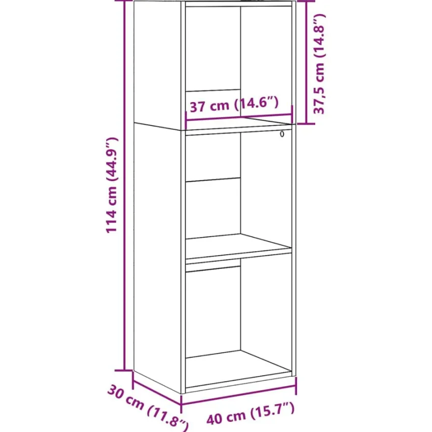 Kirjahylly vanha puu 40x30x114 cm tekninen puu (57874)