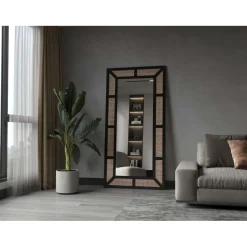 Kokovartalopeili Linento Furniture Rattan, 90x180cm, musta
