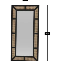 Kokovartalopeili Linento Furniture Rattan, 90x180cm, musta