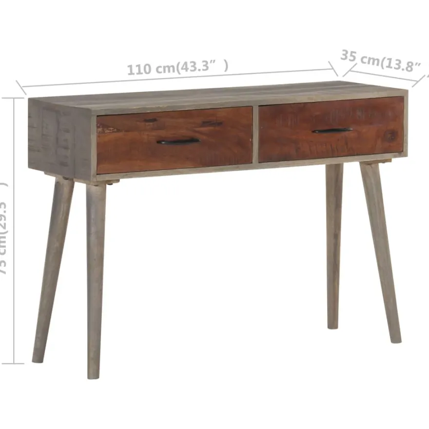 Konsolipöytä 110x35x75 cm karkea mangopuu harmaa