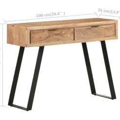 Konsolipöytä, 100x35x76cm, täysi akaasiapuu, elävillä reunoilla