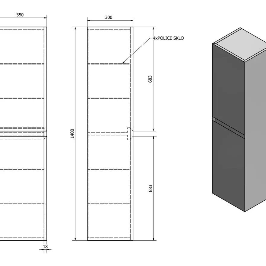 Korkea kaappi Interia Filena, 350x1400x300mm, tammi