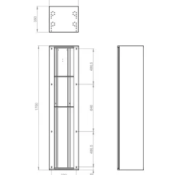 Korkea kaappi Polaria Combi 400, 400x1700mm, 2 koria, oikeakätinen