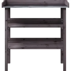 Kukkapöytä hyllyillä harmaa 78x38x82,5 cm, kuusi
