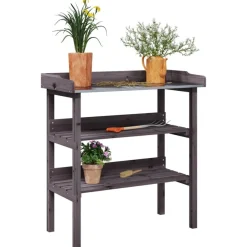 Kukkapöytä hyllyillä harmaa 78x38x82,5 cm, kuusi