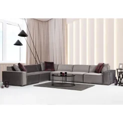 Kulmasohva Linento Furniture Lego, 6-istuttava, 300x388cm, vasen, harmaa/vaaleanharmaa