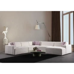 Kulmasohva Linento Furniture Melva, 5-istuttava, rahilla, valkoinen