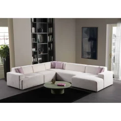Kulmasohva Linento Furniture Melva, 5-istuttava, rahilla, valkoinen