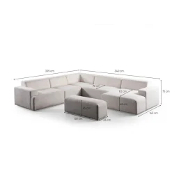 Kulmasohva Linento Furniture Melva, 5-istuttava, rahilla, valkoinen