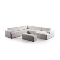 Kulmasohva Linento Furniture Melva, 5-istuttava, rahilla, valkoinen