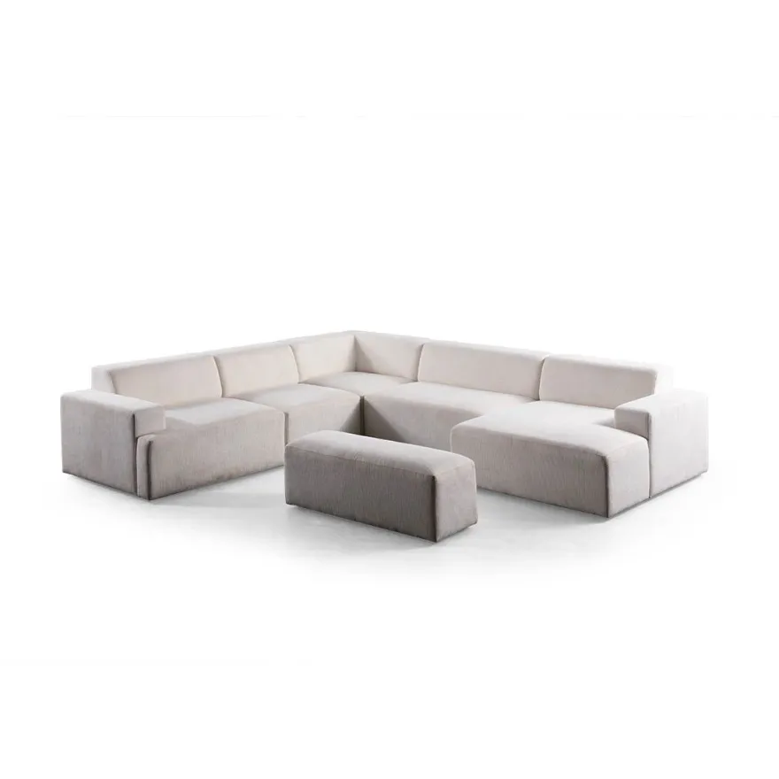 Kulmasohva Linento Furniture Melva, 5-istuttava, rahilla, valkoinen