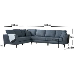 Kulmasohva Linento Furniture Tempo, vasen, harmaa