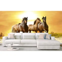 Kuvatapetti Dimex Horses In Sunset, 375x250cm, keltainen