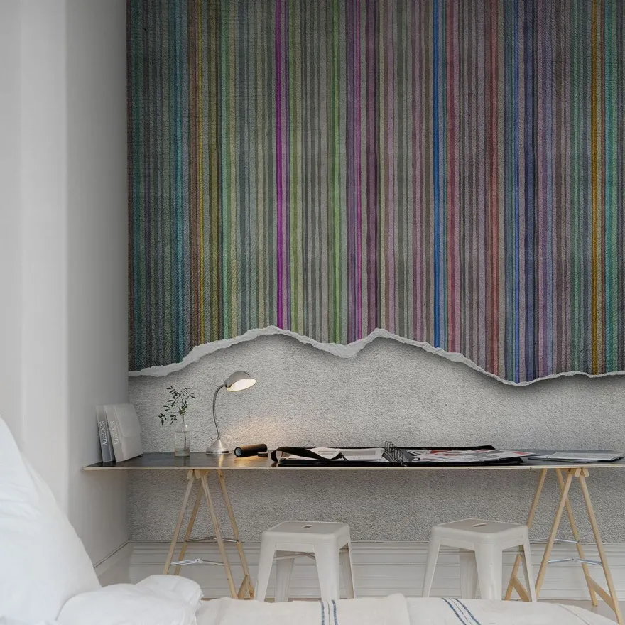 Kuvatapetti Rebel Walls Worn Wall Multi Stripe, non-woven, mittatilaus
