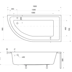 Kylpyamme Interia Ida 150 R, 142 l, 1500 x 700 mm, oikea