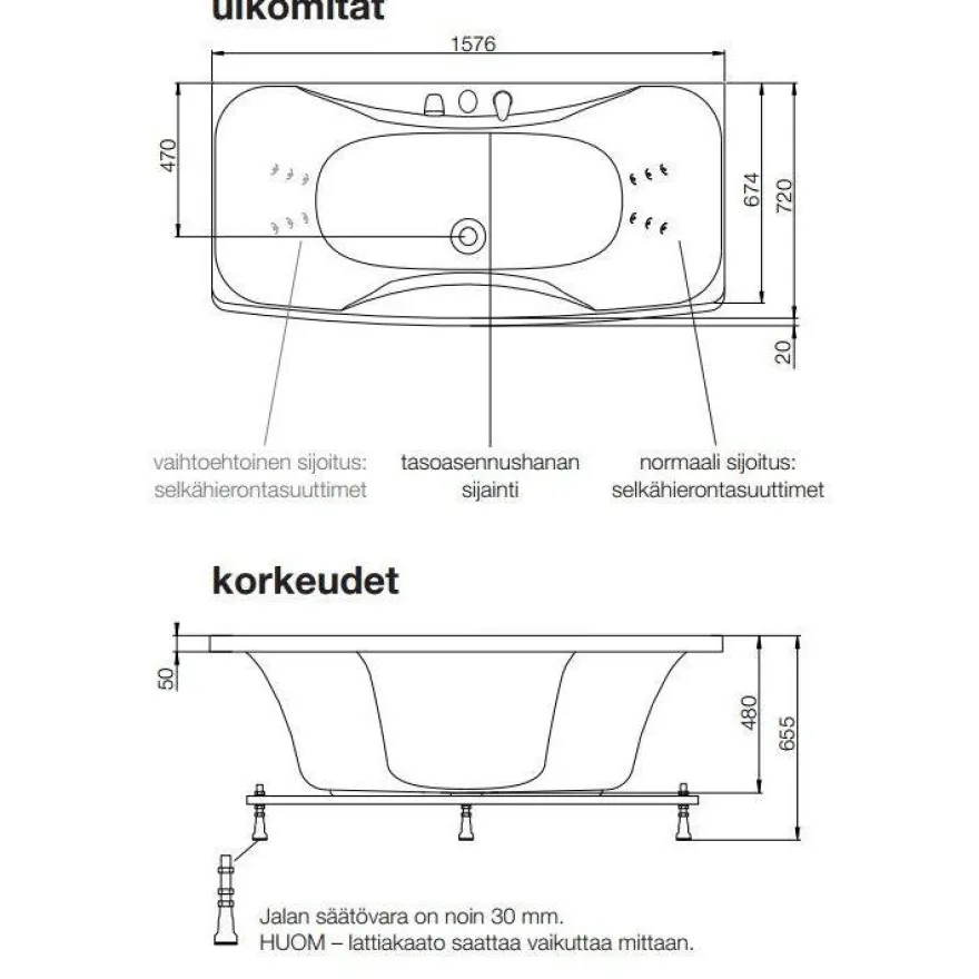 Kylpyamme Westerbergs Ocean 160SQ 2.0, akryyli, valkoinen
