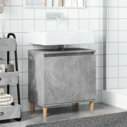 Kylpyhuoneen allaskaappi betoninharmaa 58x33x60 cm tekninen puu (57113)