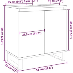 Kylpyhuoneen kaappi betoninharmaa 58x33x60 cm tekninen puu (57219)