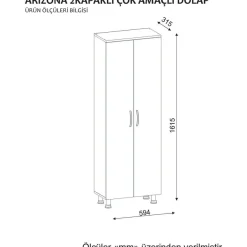 Kylpyhuoneen kaappi Linento Furniture Arizona 2, 59.4x173.6cm, valkoinen, Verkkokaupan poistotuote