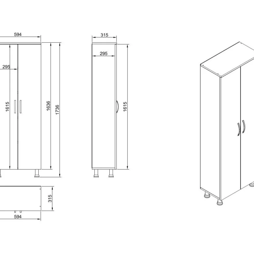 Kylpyhuoneen kaappi Linento Furniture Arizona 2, 59.4x173.6cm, valkoinen