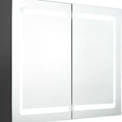 Kylpyhuoneen LED-peilikaappi, harmaa, 80x12x68cm