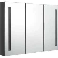 Kylpyhuoneen LED-peilikaappi, 89x14x62cm, kiiltävä harmaa