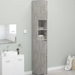 Kylpyhuonekaappi betoninharmaa 32x25,5x190 cm lastulevy