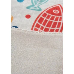 Kylpyhuonematto Linento Fish, Ø100cm, valkoinen