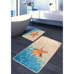 Kylpyhuonemattosetti Linento Stella Marina, 2kpl, sininen/beige