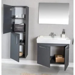 Kylpyhuoneryhmä Linento Bathroom Carlsbad 80 Grey peili + sivukaappi