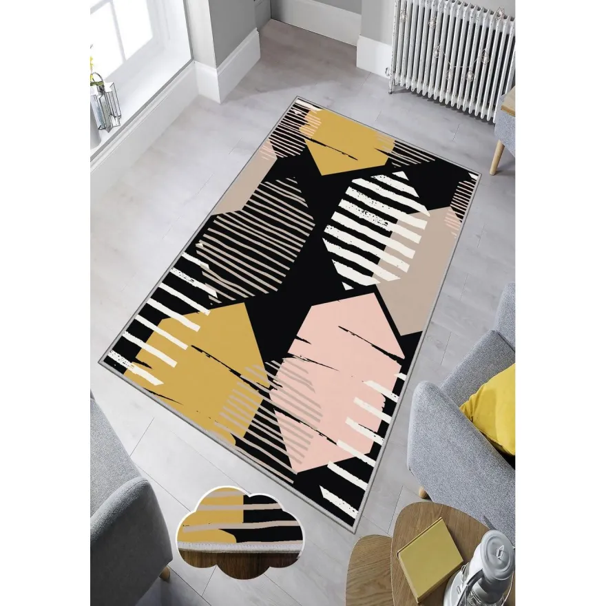 Käytävämatto Linento HMNT134, 80x150cm, musta/keltainen